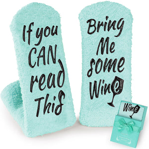 Wine Socks Gifts for Women, Birthday Gifts for Women Friends Female - If You Can Read This Bring Me Some Wine Socks, Funny Grandma Present, Christmas Mom Gifts, Wine Accessories Gift Boxes - Teal