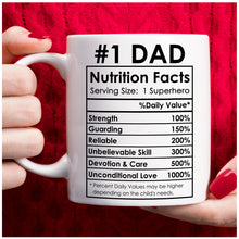 Load image into Gallery viewer, Breezy Valley Dad birthday gifts from Daughter Son, Dad Mug Funny - Superhero Dad Nutrition Facts mug, Dad Christmas Gifts, Fathers Day Gift for Dad - White, 11oz
