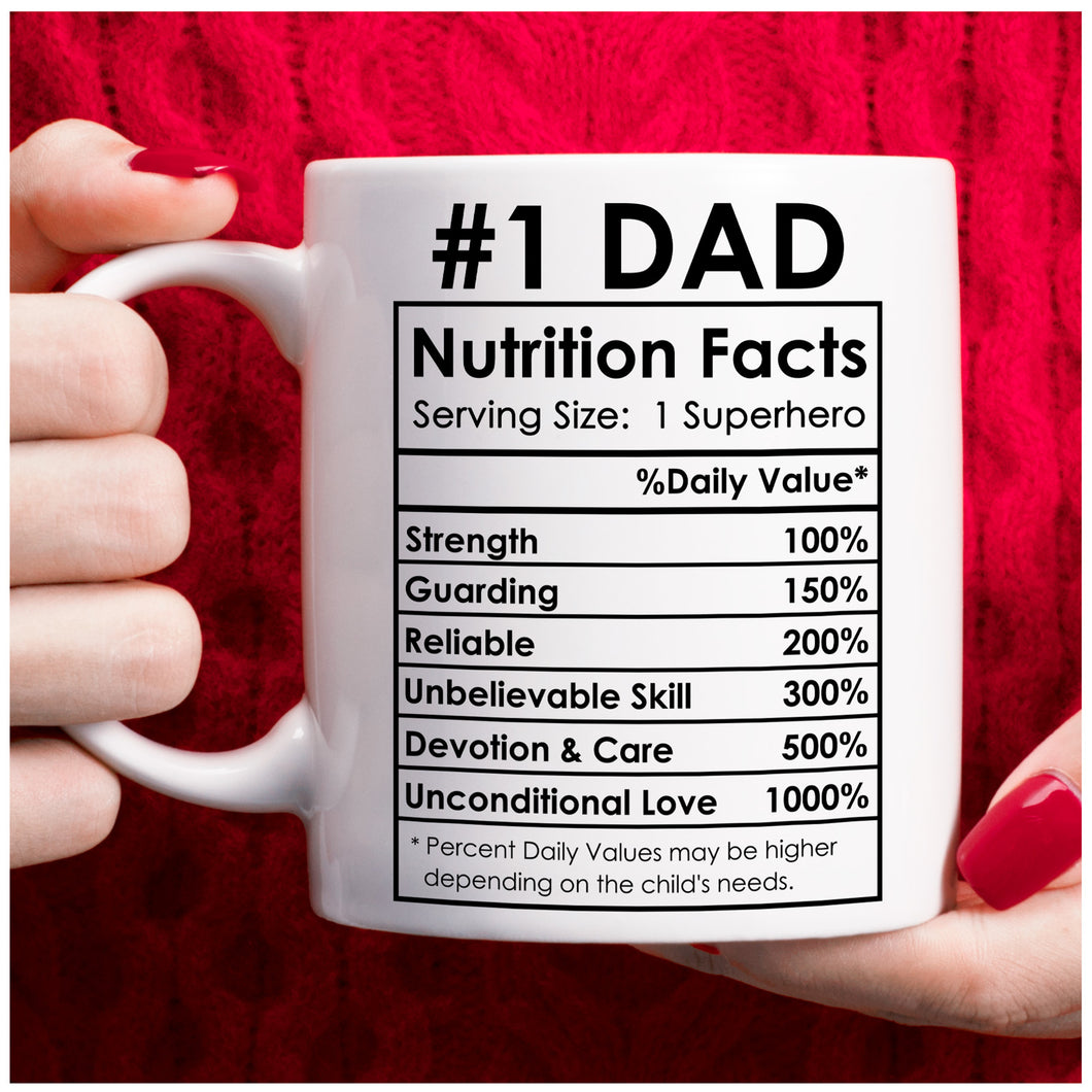 Breezy Valley Dad birthday gifts from Daughter Son, Dad Mug Funny - Superhero Dad Nutrition Facts mug, Dad Christmas Gifts, Fathers Day Gift for Dad - White, 11oz