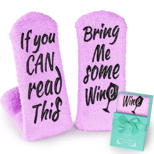 Wine Socks Gifts for Women, Birthday Gifts for Women Friends Female - If You Can Read This Bring Me Some Wine Socks, Funny Grandma Present, Christmas Mom Gifts, Wine Accessories Gift Boxes -Purple