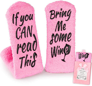 Breezy Valley Wine Gifts for Women Her, Christmas Present Funny Gifts for Mom Grandma Friend, Birthday Gift Ideas, If You Can Read This Bring Me Some Wine Socks, Stocking Stuffers Wine Accessories Gift Boxes - Pink