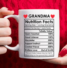 Load image into Gallery viewer, Mothers Day Gifts for Grandma, Best Grandma Gifts, Birthday Gifts for Grandma Coffee Mug, Funny Nutrition Facts Grandma Mug, Christmas Gifts for Grandma – White, 11oz
