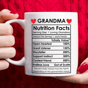 Mothers Day Gifts for Grandma, Best Grandma Gifts, Birthday Gifts for Grandma Coffee Mug, Funny Nutrition Facts Grandma Mug, Christmas Gifts for Grandma – White, 11oz