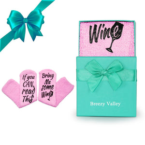 Wine Socks Gifts for Women, Birthday Gifts for Women friends female - If You Can Read This Bring Me Some Wine Socks, Funny Grandma Present, Christmas Mom Gifts, Wine Accessories Gift Boxes - Pink