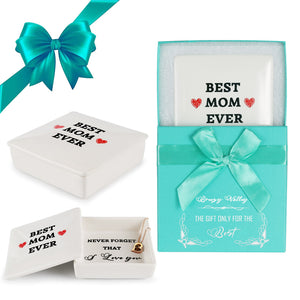 Mom Gifts for Mothers Day Best Mom Ever Gifts, I Love You Mom Gifts Set - Mom Birthday Gifts from Daughter, Christmas Valentines Day Gifts, Jewelry Tray Ring Holder Trinket Dish w/ Heart Necklace