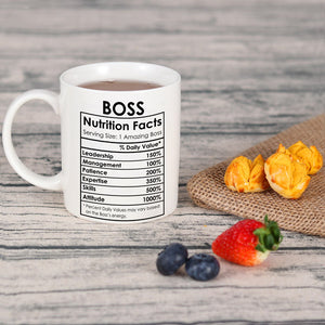 Boss Coffee Mug, Best Boss Gifts for Women Men Funny, Boss Appreciation Gifts, Christmas Birthday Happy Boss Day Gifts Ideas, Office Boss Lady Mug Gifts, Boss Nutrition Facts Mug